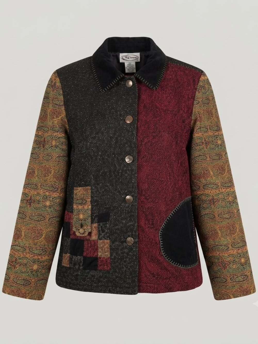 Stonebridge Patchwork Chenille Jacket XL, Color Block Paisley Tapestry, Boho